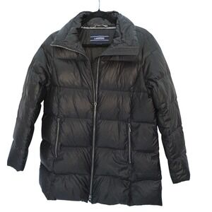 Lands End Womens Black Down Puffer Coat Jacket Full Zip Collared Small Outdoor